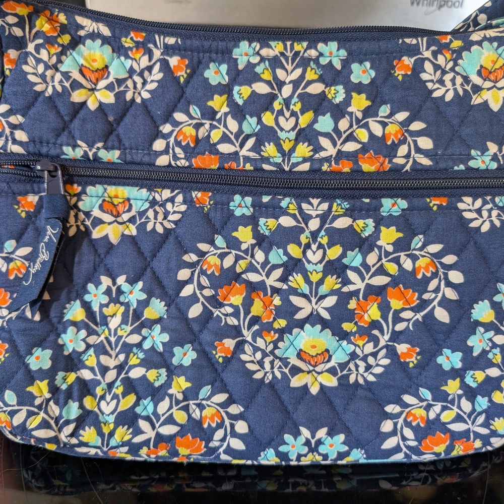 Vera Bradley Navy Floral Quilted Shoulder Bag with Aqua & Orange Accents